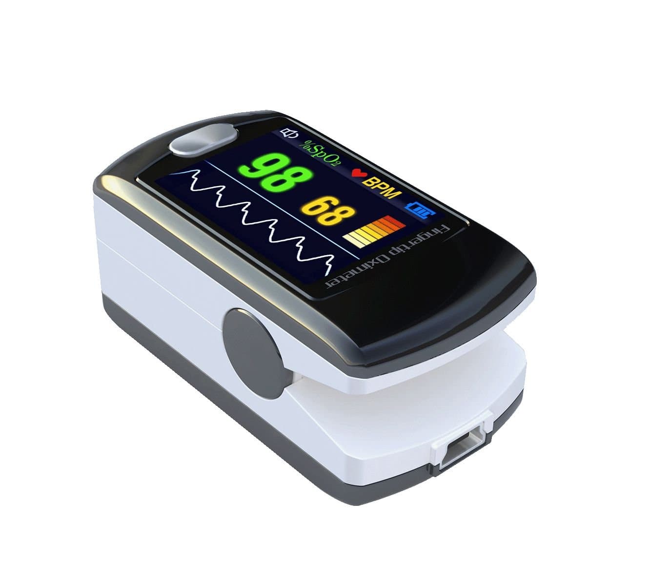 Full Colour Finger Pulse Oximeter CMS50E Heart Rate Monitor with Rechargeable Battery, Carry Strap, USB cable, 24 Hour Internal Memory, Data Cable and Software for Download, Analysis and Storage