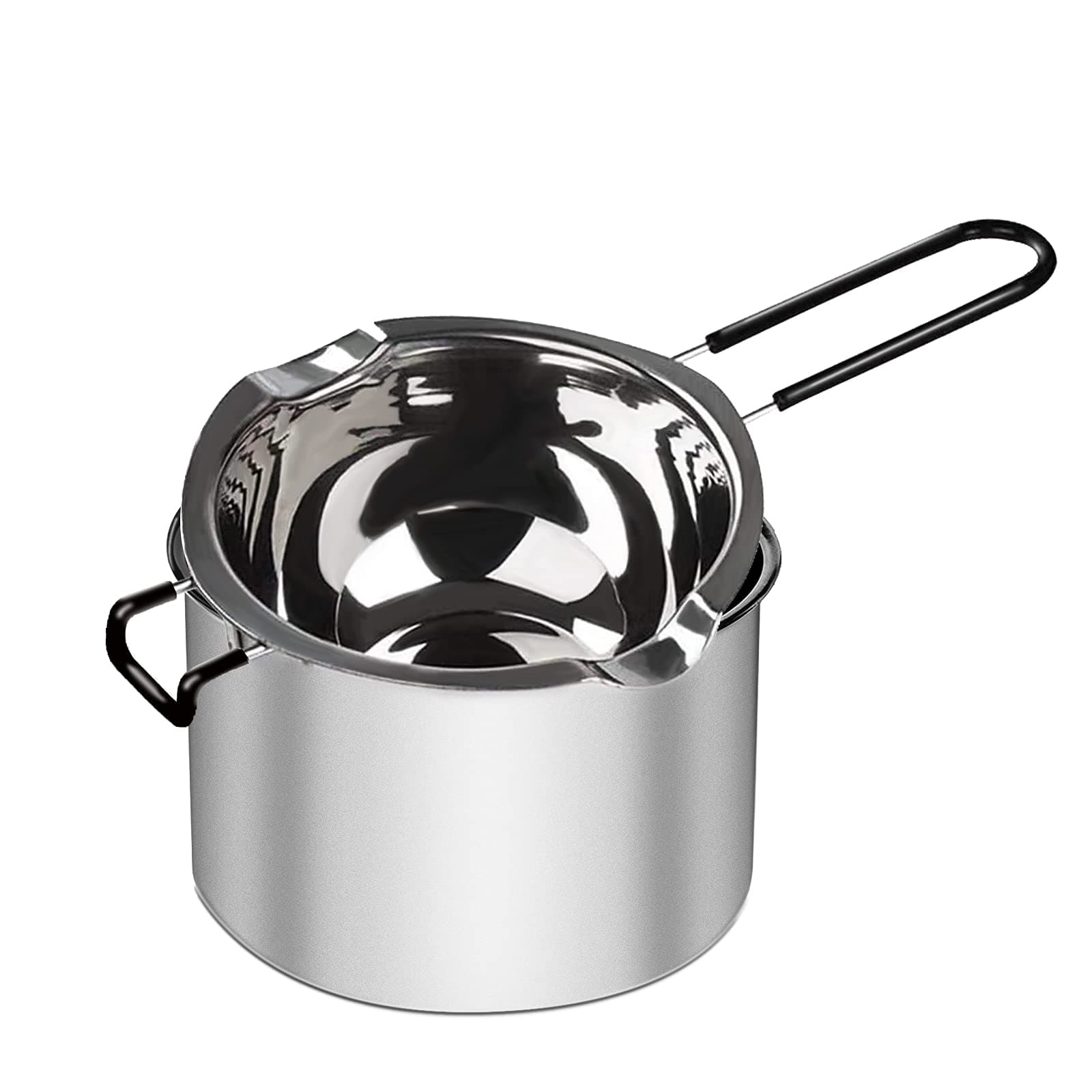 2Pack Stainless Steel Double Boiler Pot with Heat Resistant Handle for Melting Chocolate, Butter, Cheese, Soap, Wax and Candy - 18/8 Stainless Steel Melting Pot (450ml and 1600ml)