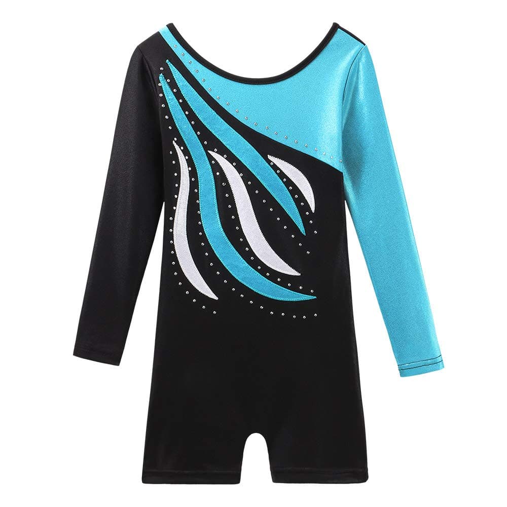 BAOHULU Gymnastics Leotards for Toddler Girls Long Sleeve Sparkle Stripes Tank Biketards Dance Unitards