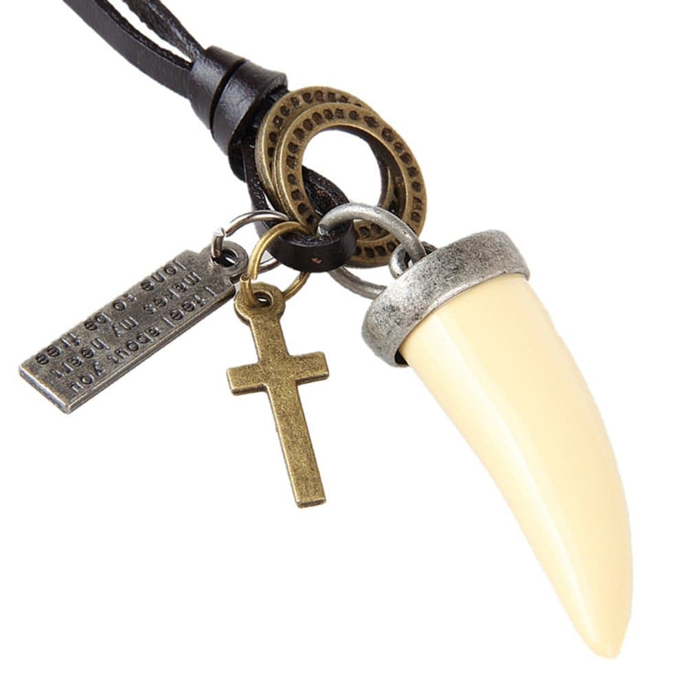 Ivory Elephants Teeth western Leather Pendant Necklaces Handmade Jewelry (Ivory)