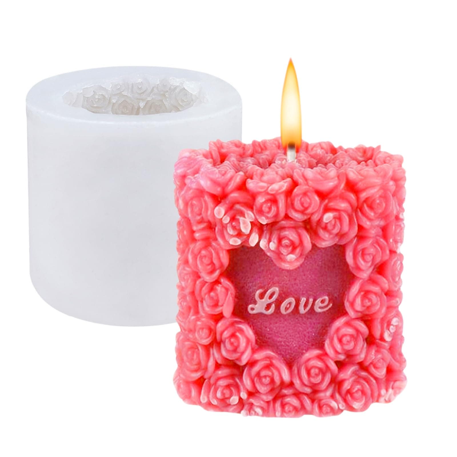 3D Rose Candle Mould Silicone Candle Making Mould Love Heart Resin Mold Soy Wax Flowers Mold Aromatherapy Fondant Chocolate Mould for Wedding Anniversary Birthday Valentine’s Day Decoration