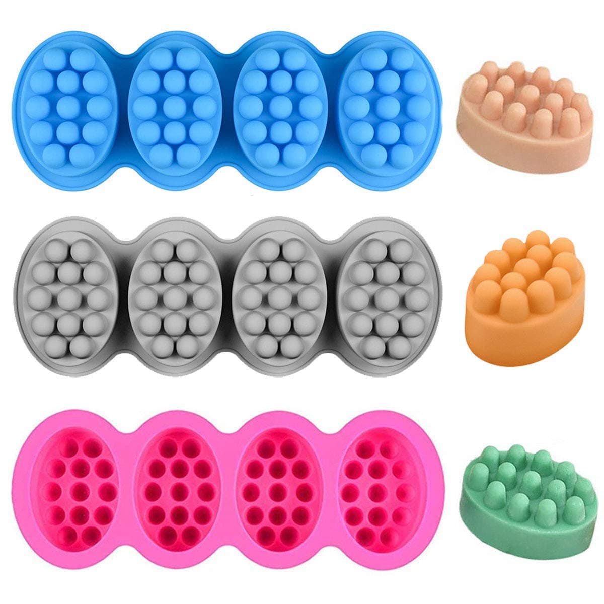 3Pcs Massage Bar Soap Molds, 4.5oz 4-Cavity Nonstick & BPA Free Massage Bar Silicone Soap Mold for DIY Soaps Making Handmade Soap Molds (Random Color)
