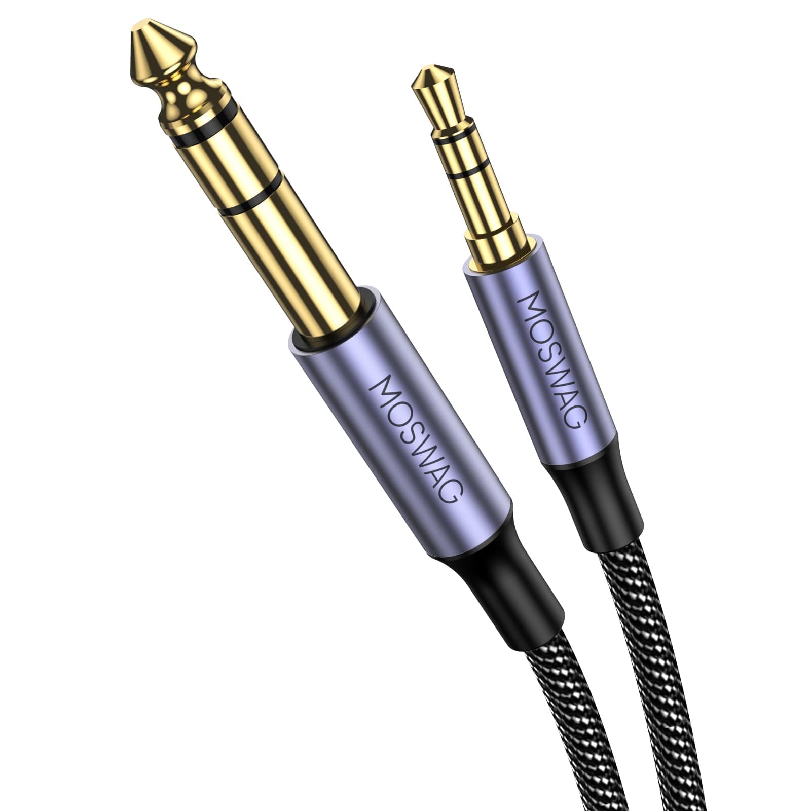 6.35mm Male to 3.5mm Male TRS Stereo Audio Cable 3.28FT/1Meter with Zinc Alloy Housing and Nylon Braid Compatible for iPod Laptop Home Theater Devices Amplifiers and More