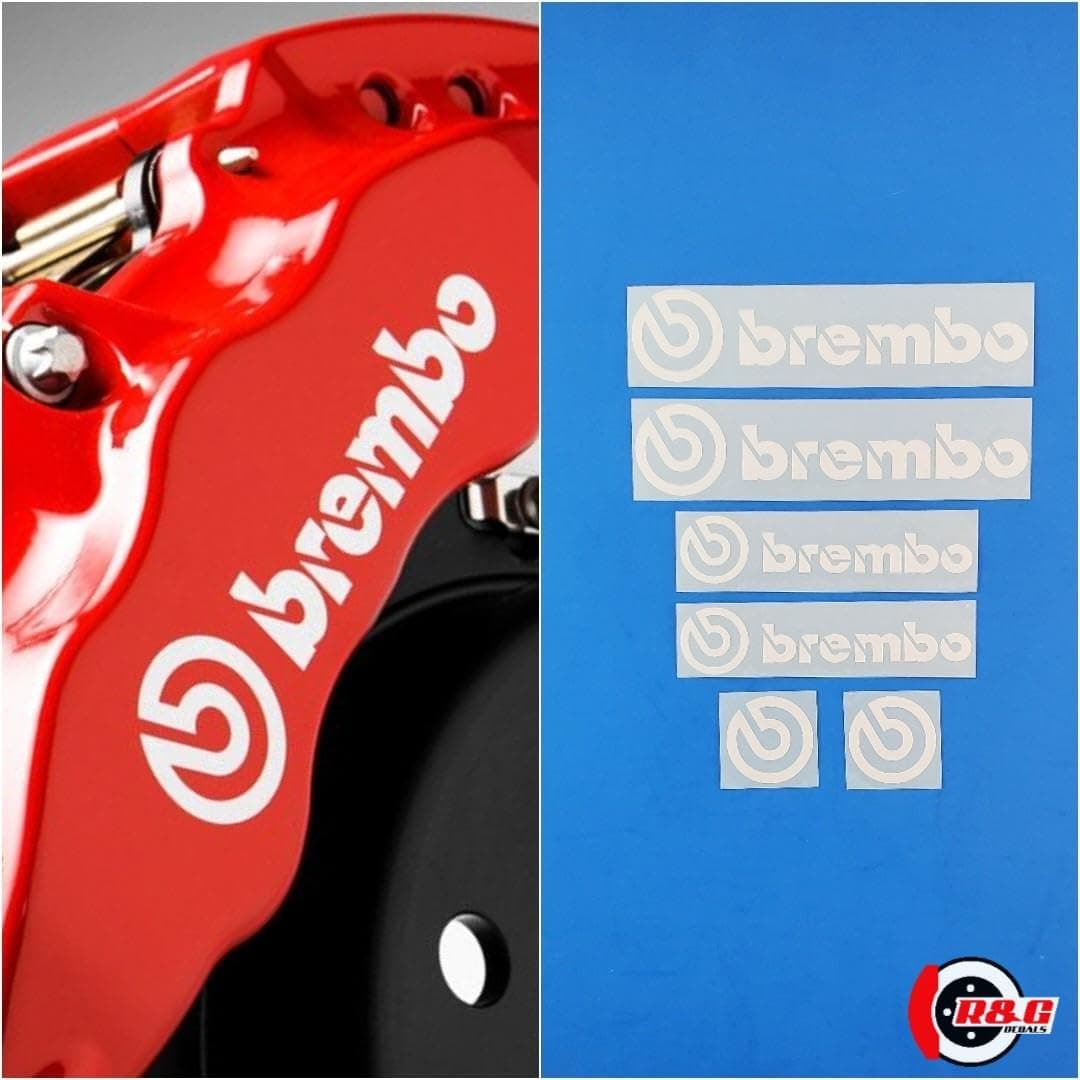 Brembo R&G Decal Combo Package for 6 Piston & 4 Piston & Logos Brake Caliper Decal Sticker High Temp Set of 6 Decals + Instructions + Decal Surface Preparation Solution (White)