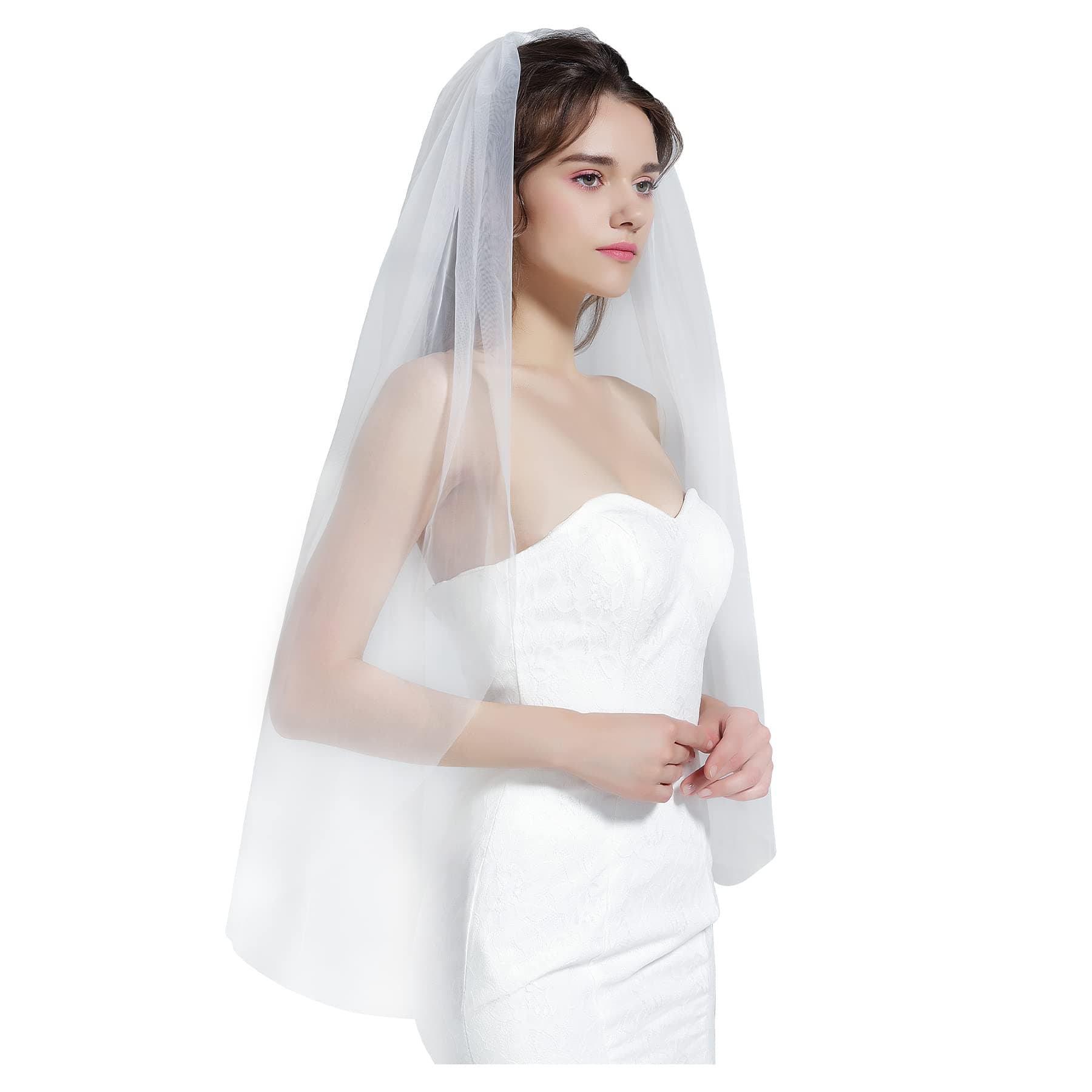 Wedding Bridal Veil Cut Edge with Comb 1 Tier Fingertip&Cathedral Length White Ivory