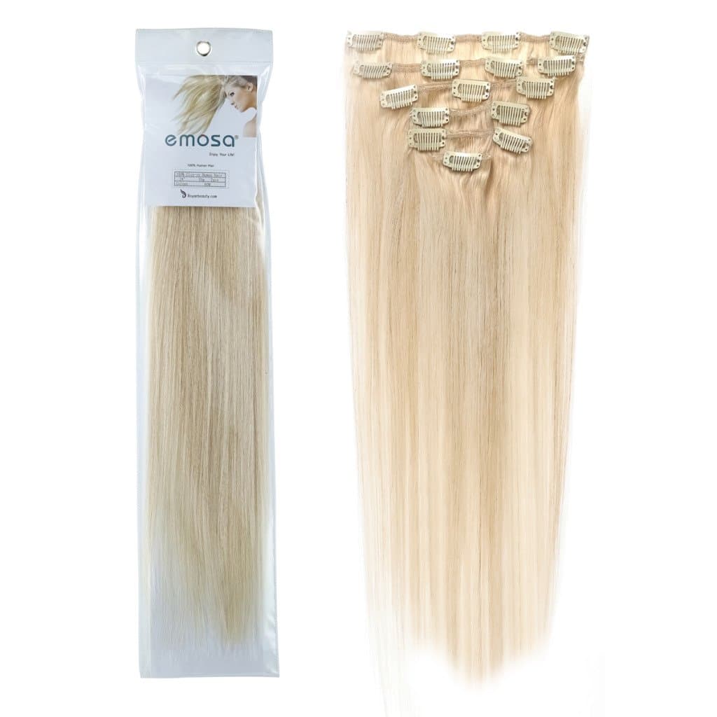 Emosa 100% Real Human Hair Remy Hair Extensions Clip In Extensions(22inch,70g,#60 Platinum Blonde)