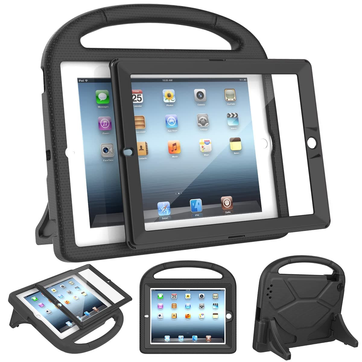 SUPLIK Kids Case for iPad 2/3/4 (9.7 inch, 2011/2012 Release Only), Durable Shockproof Kidproof Protective Handle Stand Cover with Screen Protector for Apple iPad 9.7" 2nd/3rd/4th Generation, Black