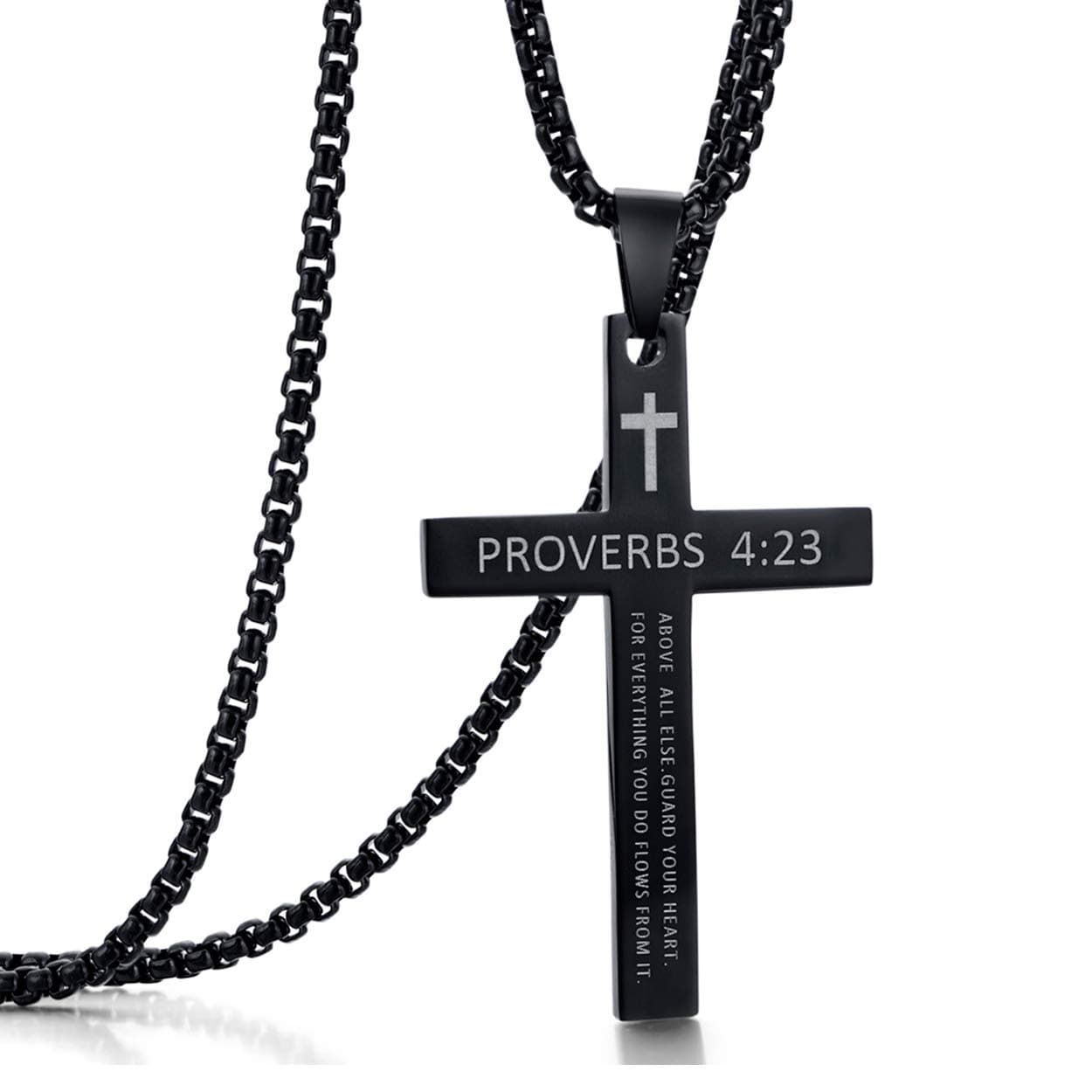 Bible Verse Proverbs 4:23 Cross Pendant Necklace
