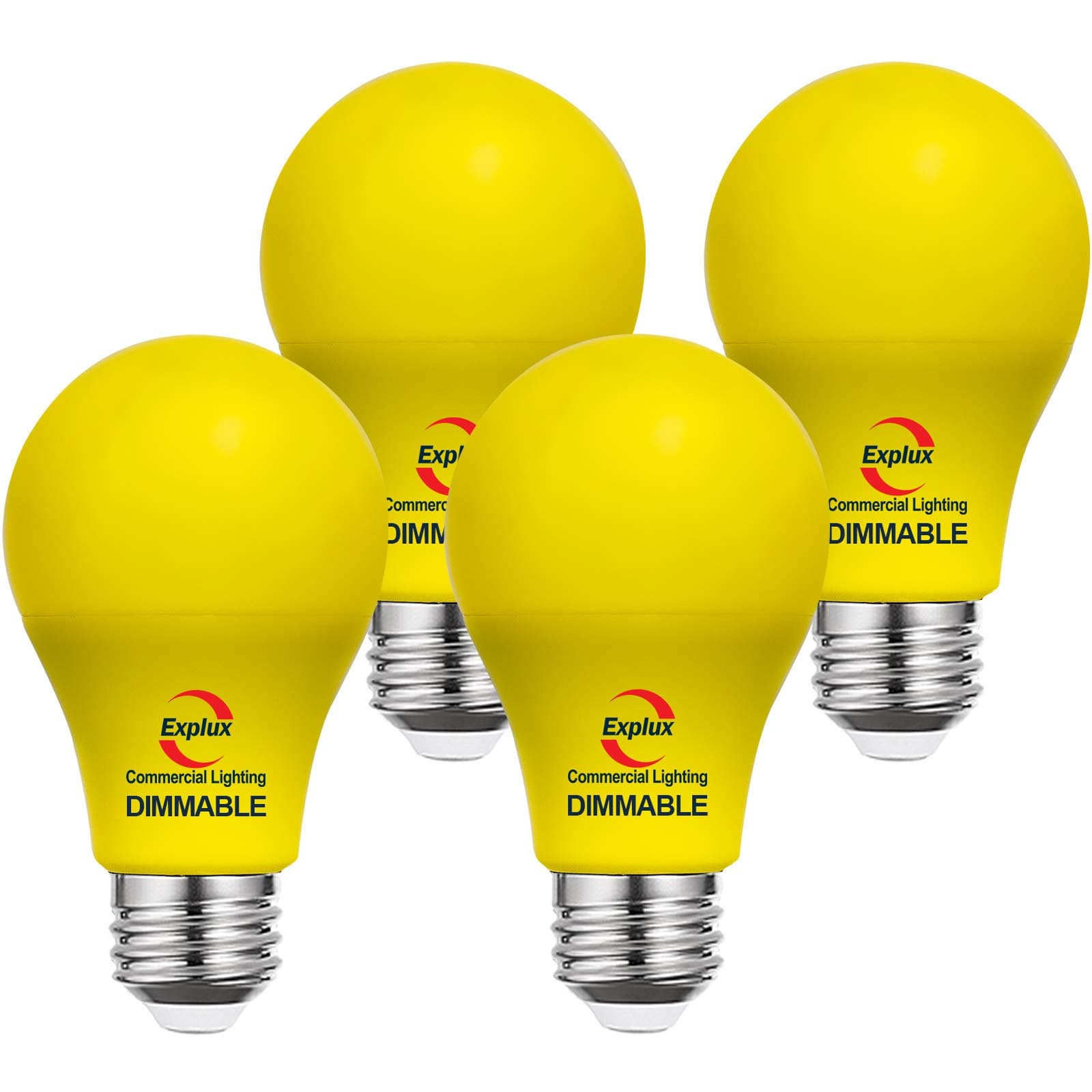 Explux Commercial Lighting Dimmable LED A19 Yellow Light Bulbs, 60W Equivalent, High Yellow Light Output, 25000 Hours, 4-Pack