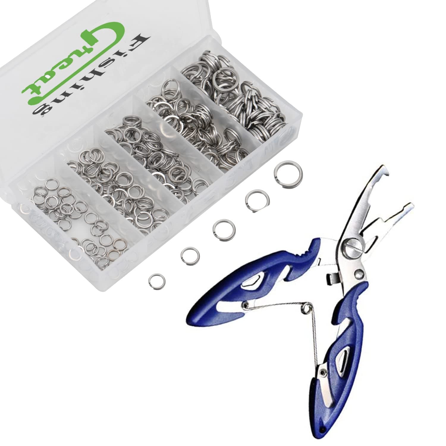 GREATFISHING 200PCS High Strength Heavy Stainless Steel Split Ring Lure Connector Swivels Snap with Fishing Pliers 30lb to 120lb Test