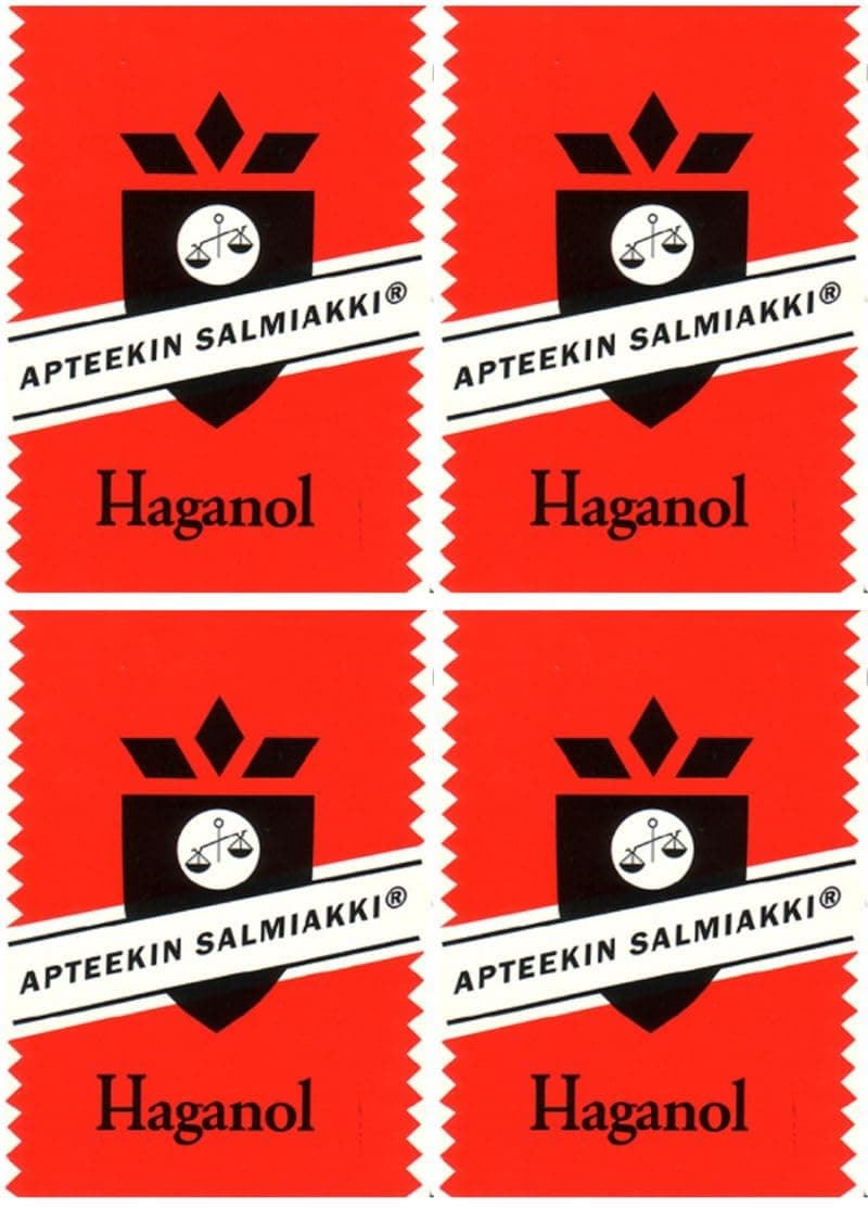 4 Boxes x 15g of Haganol Apteekin Salmiakki (Apothecary's Salmiak) - Salty Licorice - Pastilles - Lozenges - Dragees - Drops - Candy - Sweets