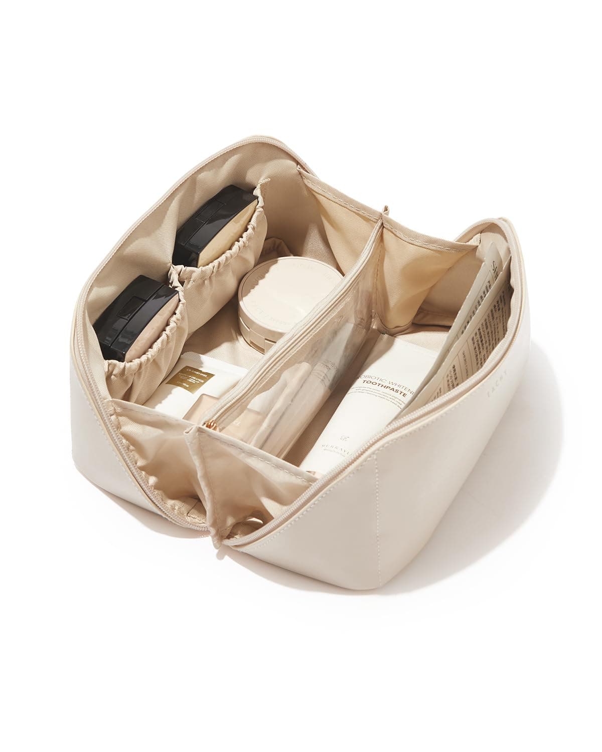 EACHY Travel Makeup Bag, Large Capacity Cosmetic Bag for Women, Waterproof PU Leather, Flat Open Portable Toiletry Bag for Skincare, Brushes & Travel Essentials