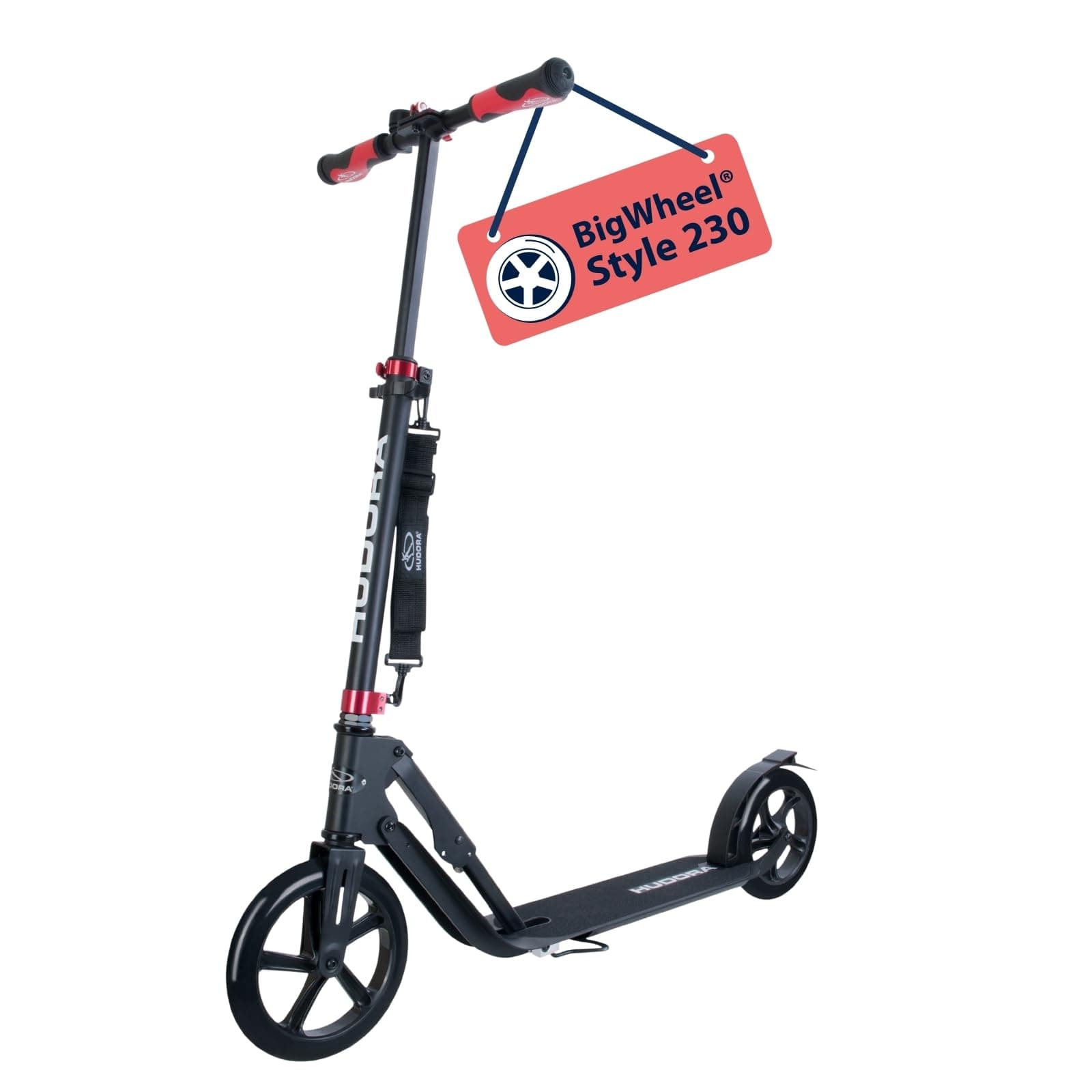 HUDORA BigWheel Style 230 Scooter I Stabiler Aluminium-Roller mit großer Trittfläche I Höhenverstellbarer & zusammenklappbarer Cityroller für bis zu 120kg I Tretroller für Jugendliche & Erwachsene