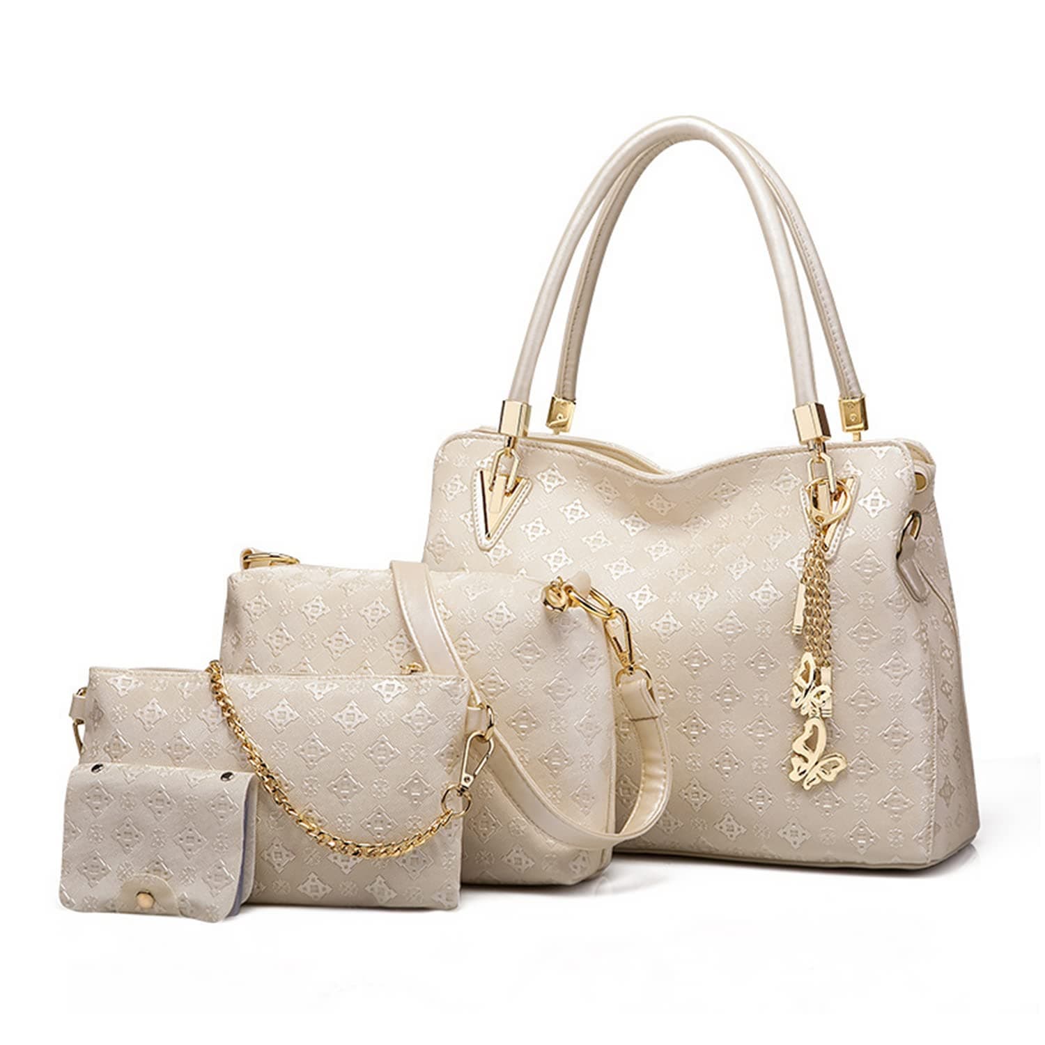 Women Fashion Handbags set 4pcs PU Leather shoulder Bags Tote Bags Wallets Butterfly Chain Accessories