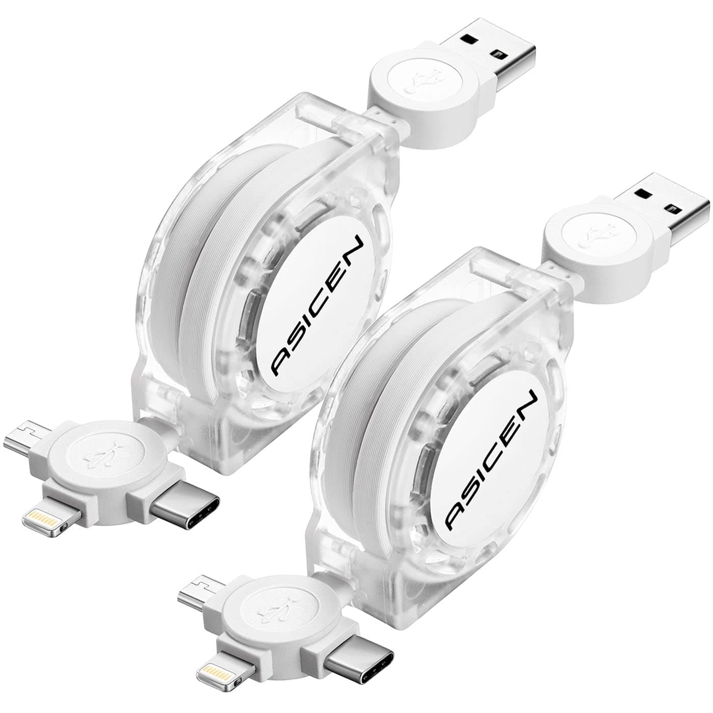3 in 1 Retractable Multi Charging Cable, 2Pack Multi Fast Charging Cord Retractable Charger Data Sync Cable with iPhone/Type-C/Micro USB Ports for Cell Phones, iPhone Series, Galaxy Series,PS,Tablets