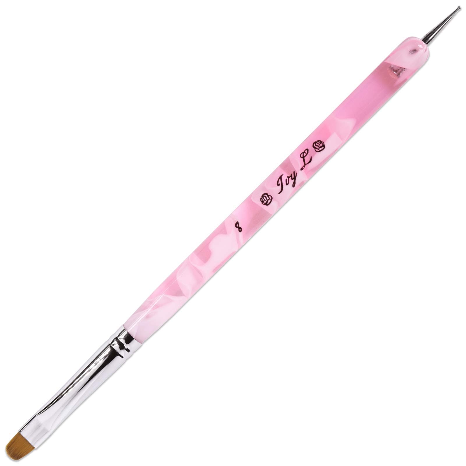 Ivy L Premium 2 Way French Gel Acrylic Nail Art Kolinsky Brush with Dotting Tool for Professional Manicure Cuticle Clean up Nail Art Design (Size # 8, Pink Marble)