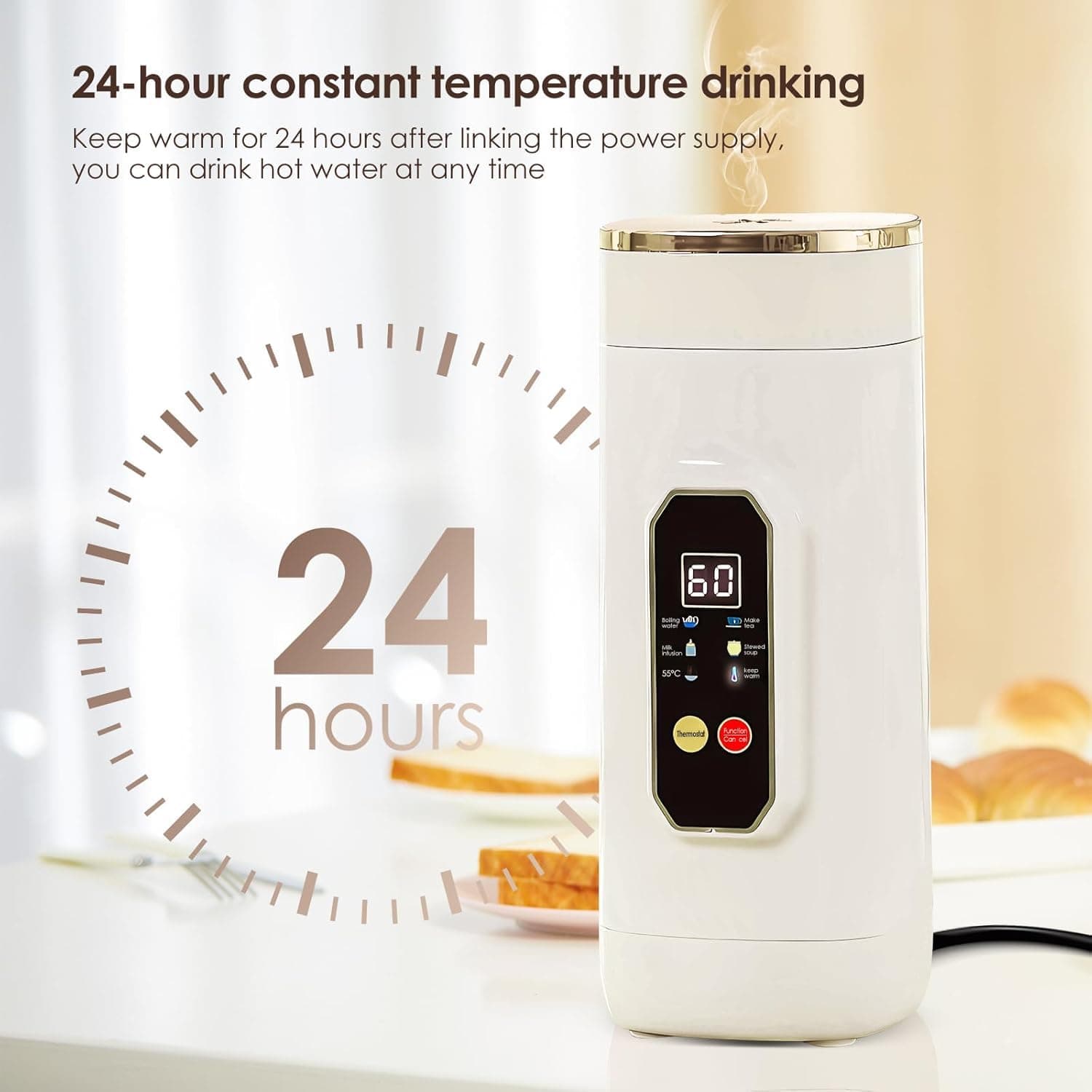 Angju 650ml Portable Kettle, Travel Electric Kettle, Portable Water Boiler 316 Stainless Steel with Auto Shut-Off & Boil Dry Protection, Small Electric Kettle, Heater with 6 Temperature Control