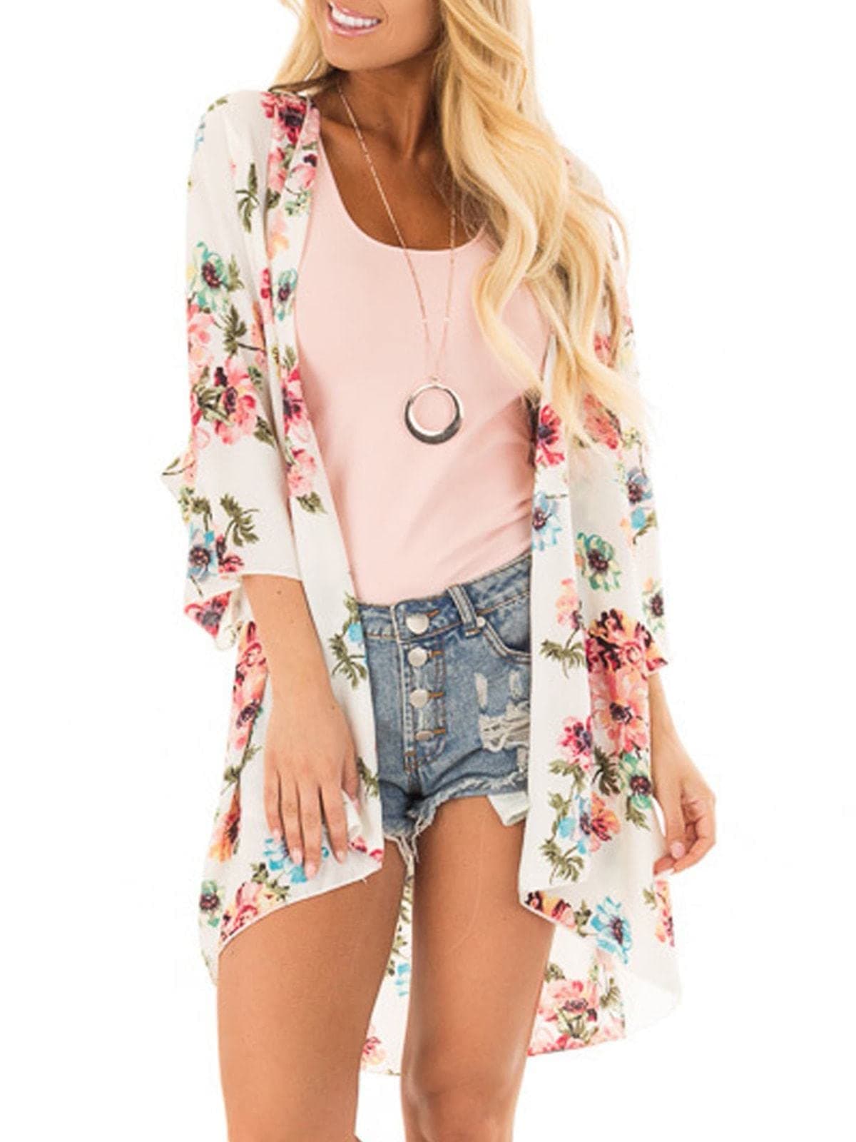 PINKMSTYLE Womens Floral Print Kimonos Cardigan Loose Swimsuit Coverup Casual Beach Bathing Suit Tops