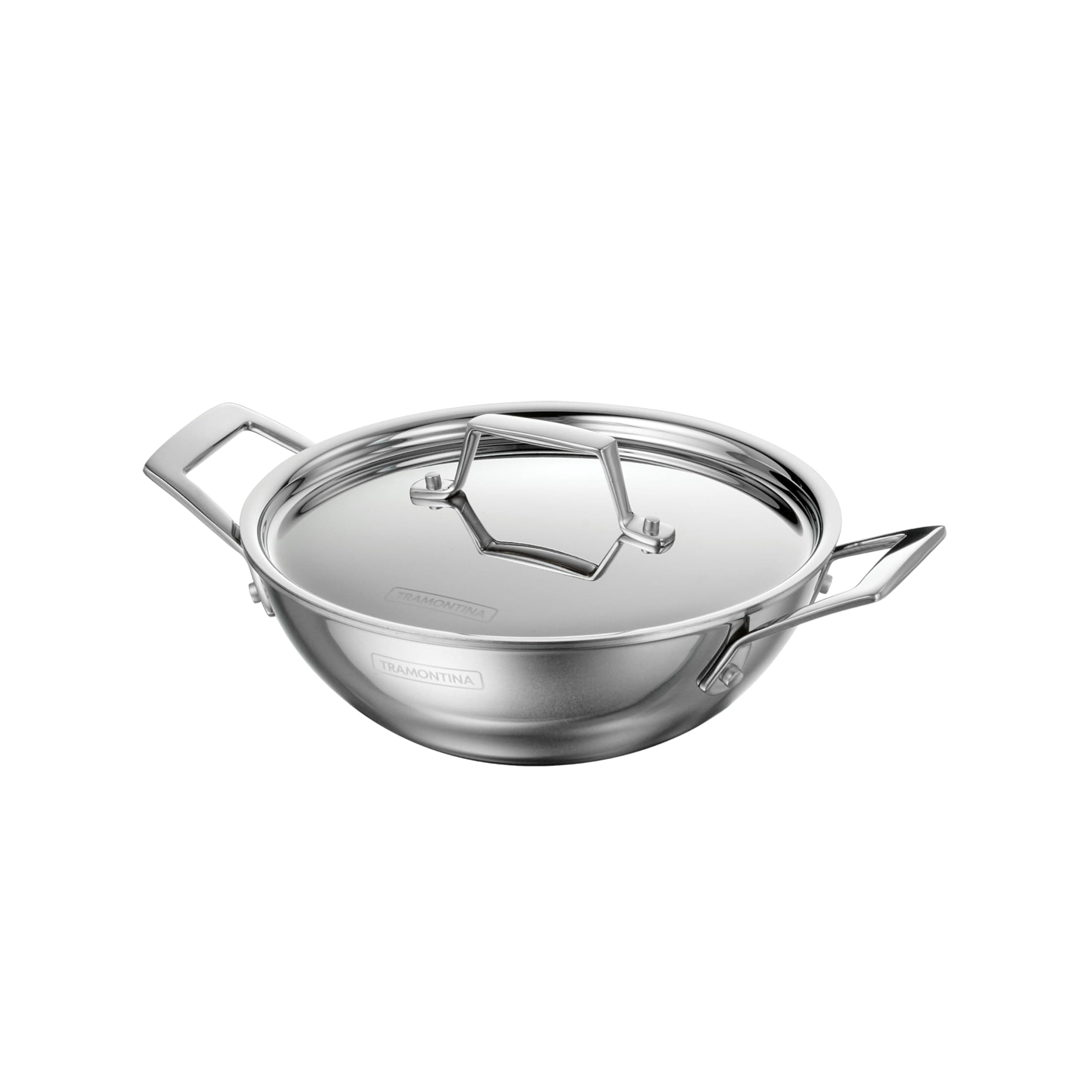 Utsava 1.8-Quart Tri-Ply Clad Stainless Steel Kadai with Lid, Small Kadhai Pot for Indian Cooking