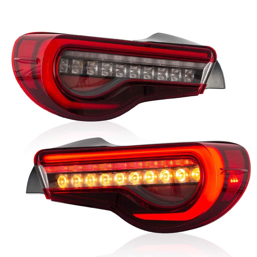MICROPOWER LED Tail Lights for 12-19 Toyota 86 13-16 Scion FRS 13-19 Subaru BRZ, Rear Tail Lamp Assembly with Sequential Turn Signals and Full LED DRL Bars (red clear)