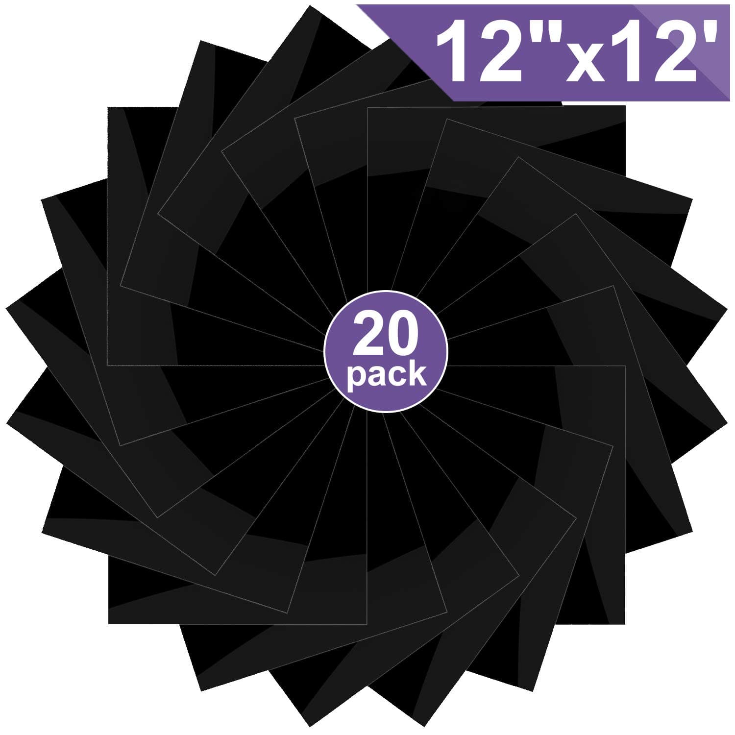 ARHIKY Heat Transfer Vinyl for T-Shirts, 20 Pack 12"x 12" Sheets for Iron on T-Shirts(Black)