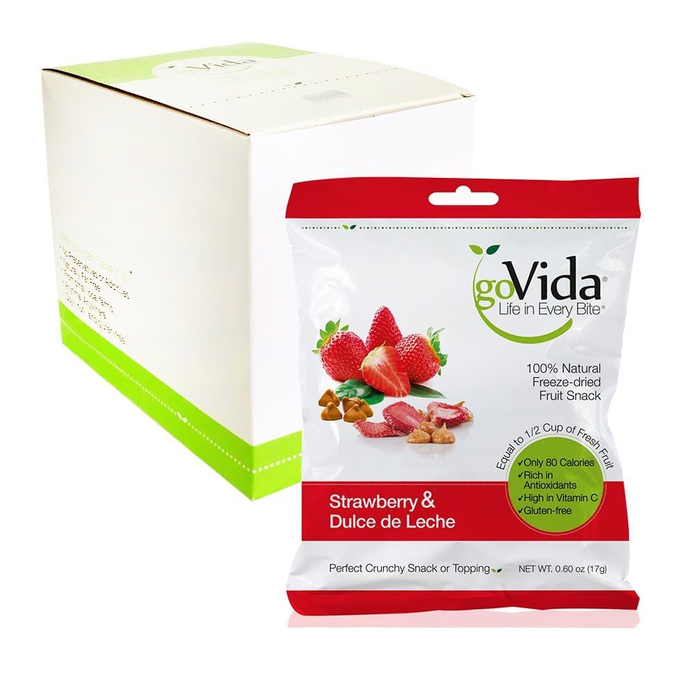 goVida's Fruit Snack, 100% Natural Freeze-dried Strawberry & Dulce De Leche Pieces, Premium 0.6-oz Snack Bags (Box of 8 bags)