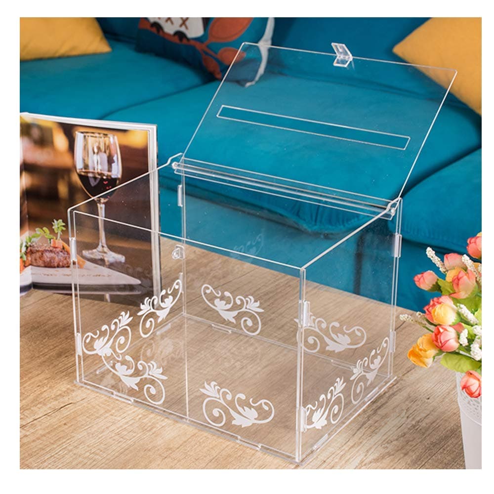 mwater Acrylic Large Card Box with Lock for Wedding, Shower etc( Big Size 11×8×8 in),Foldable