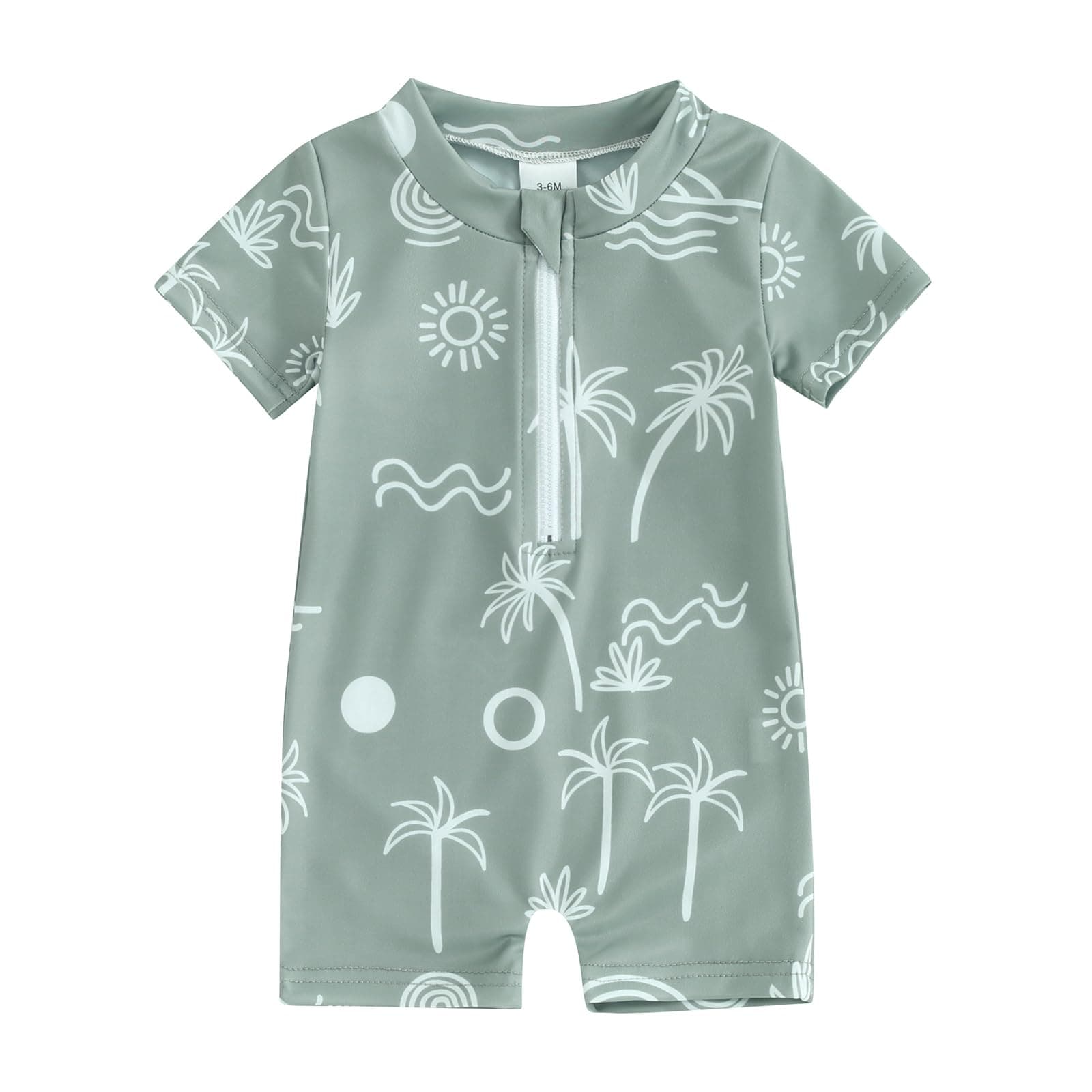 Toddler Baby Boy Swimsuit One-Piece Zipper Starfish Tree Print Bodysuit Sunsuit Swimwear Bathing Suit
