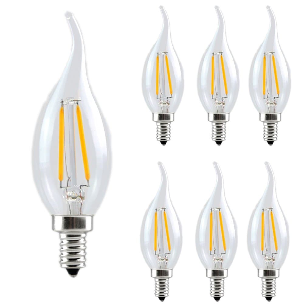 LED Candle Light Bulbs C35 2W E14 Dimmable Filament Flame Tip Bulbs LED Filament Candelabra Light Bulbs Antique Candle LED 20W Incandescent Bulb Equivalent (Warm White) 6 Pack
