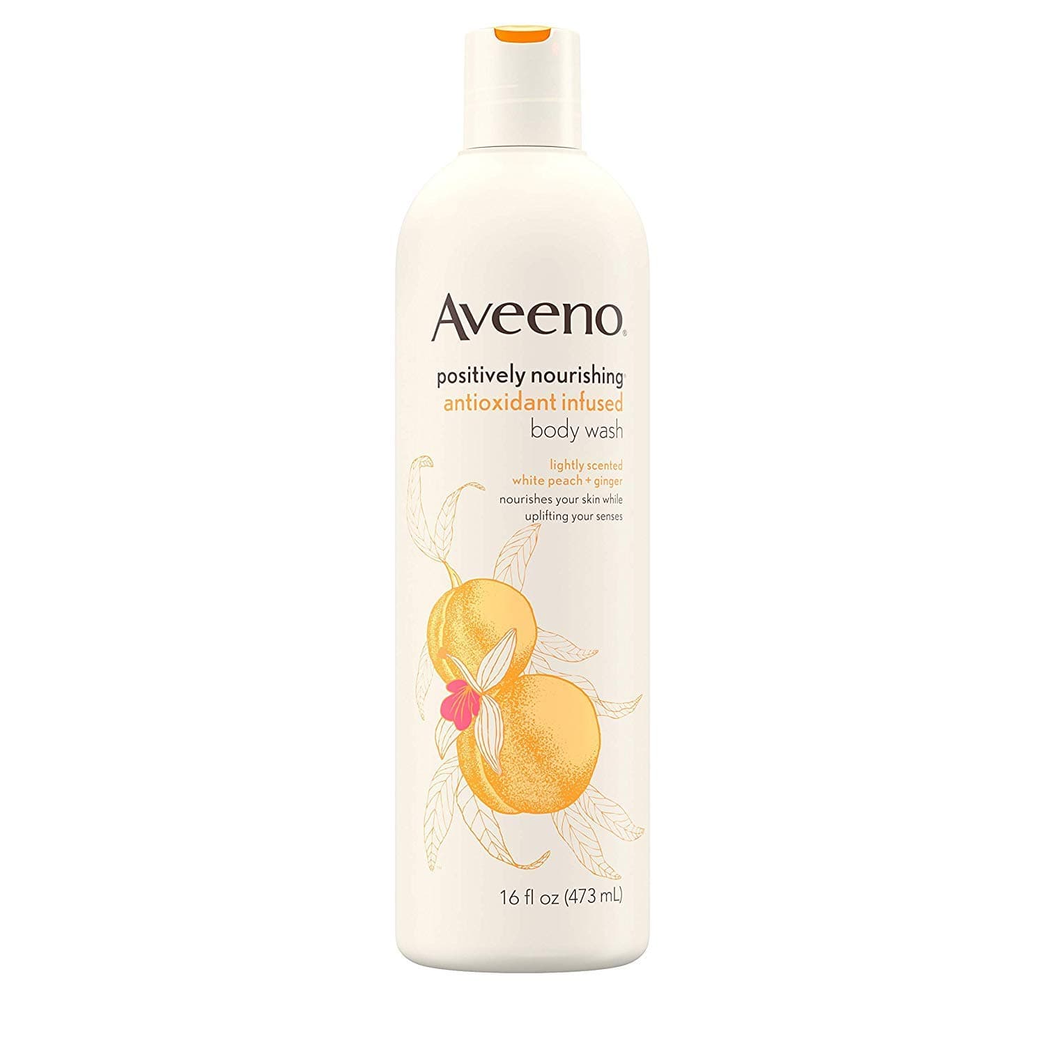 Aveeno Positively Nourishing Antioxidant Infused Body Wash with White Peach & Ginger, Lightly Scented Daily Nourishing Body Wash, 16 fl. oz (Pack of 2)