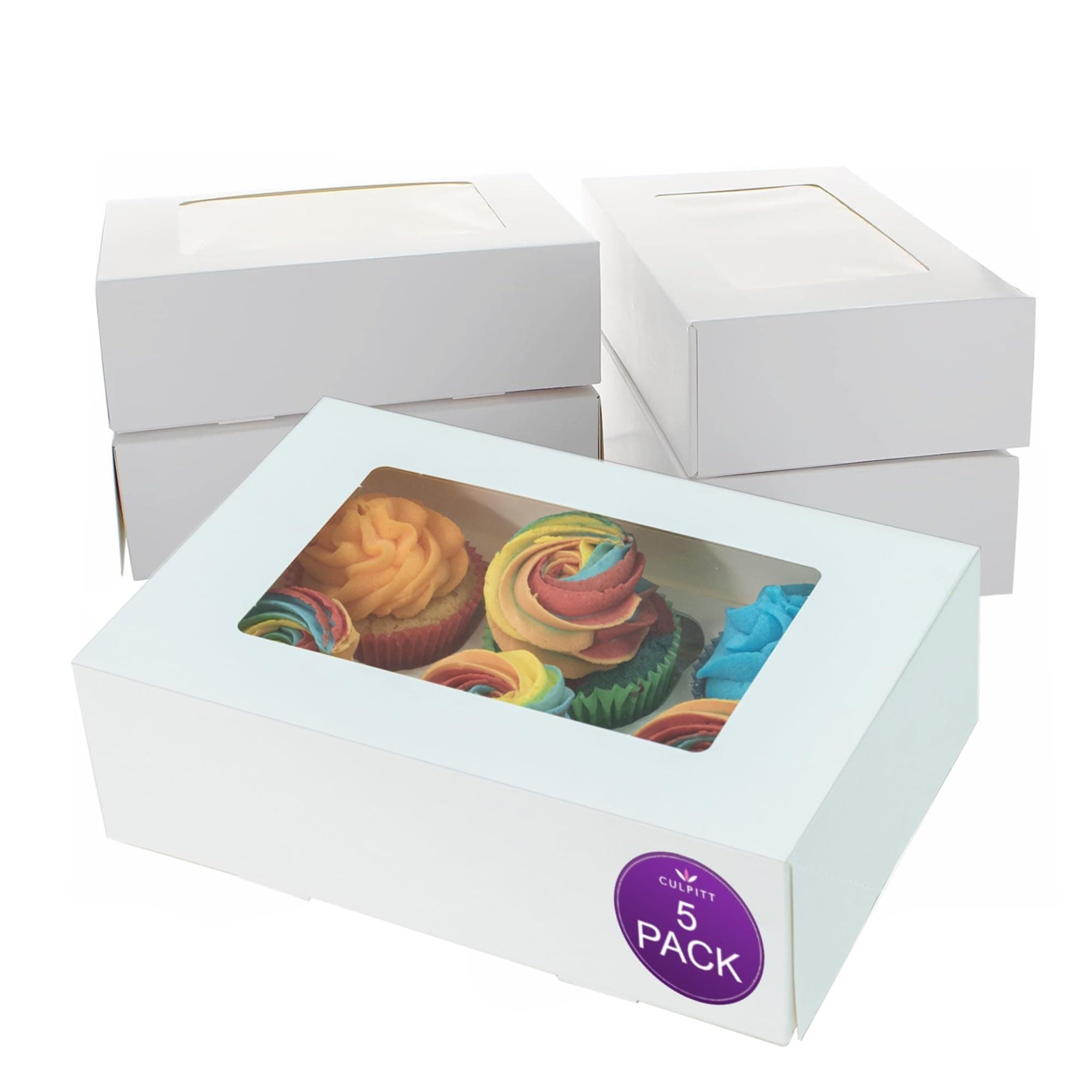 6 Hole Cupcake Boxes, 5 Pack, White Cupcake Boxes For Carrying And Displaying Tasty Muffins, Fairy Cakes, And Treats