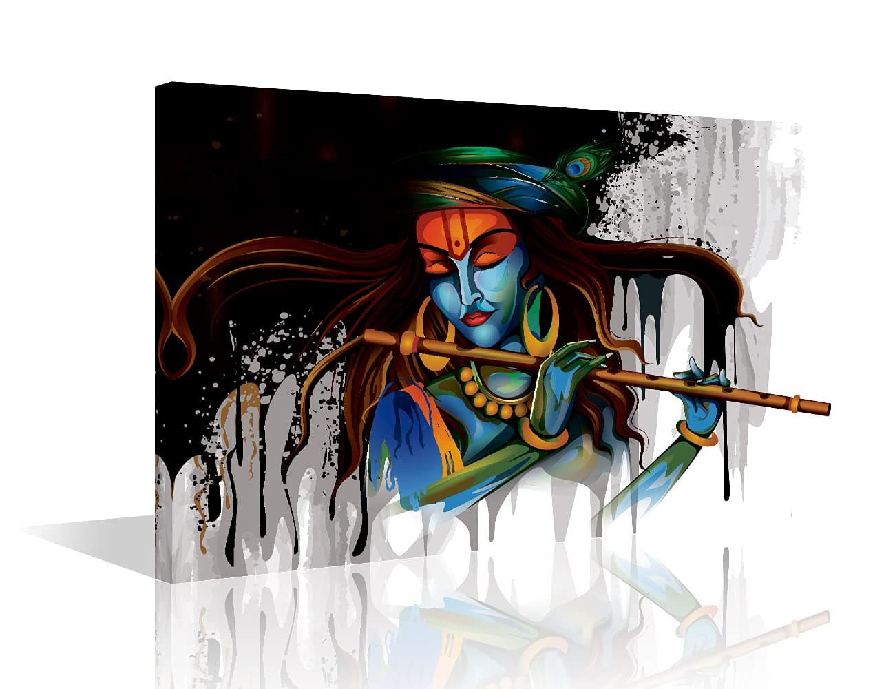 Lord Krishna Pictures for Living Room Deity Wall Paintings Hinduism Canvas Wall Art 1 Piece Modern Artwork Home Decor for Bedroom Giclee Wooden Framed and Stretched Ready to Hang (12''Wx 18''H)