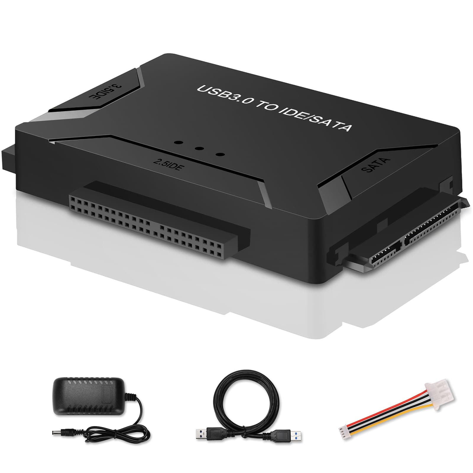 USB 3.0 to SATA IDE Adapter, Universal Hard Drive Reader Converter for 2.5/3.5" HDD/SSD & 5.25" CD/DVD, Data Transfer & Recovery with 12V Power Supply, Supports Drives up to 6TB