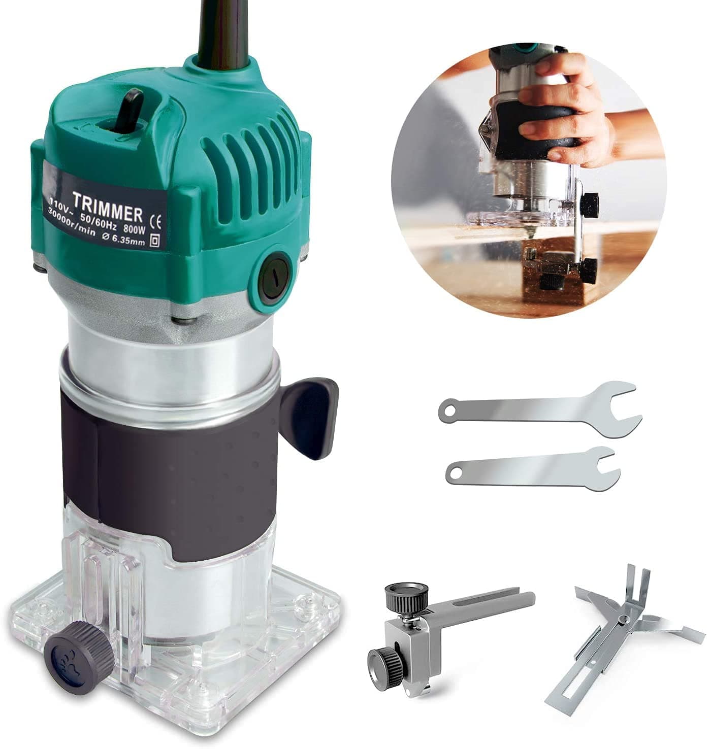 MORROWCAMP Wood Router Tool, 220V 800W 30000R/MIN Mini Palm Router UK, 1/4'' Electric Wood Trim Router, Wood Trimmer Compact Router, Small Hand Held Woodwork Routers MachineWoodworking Power Tools