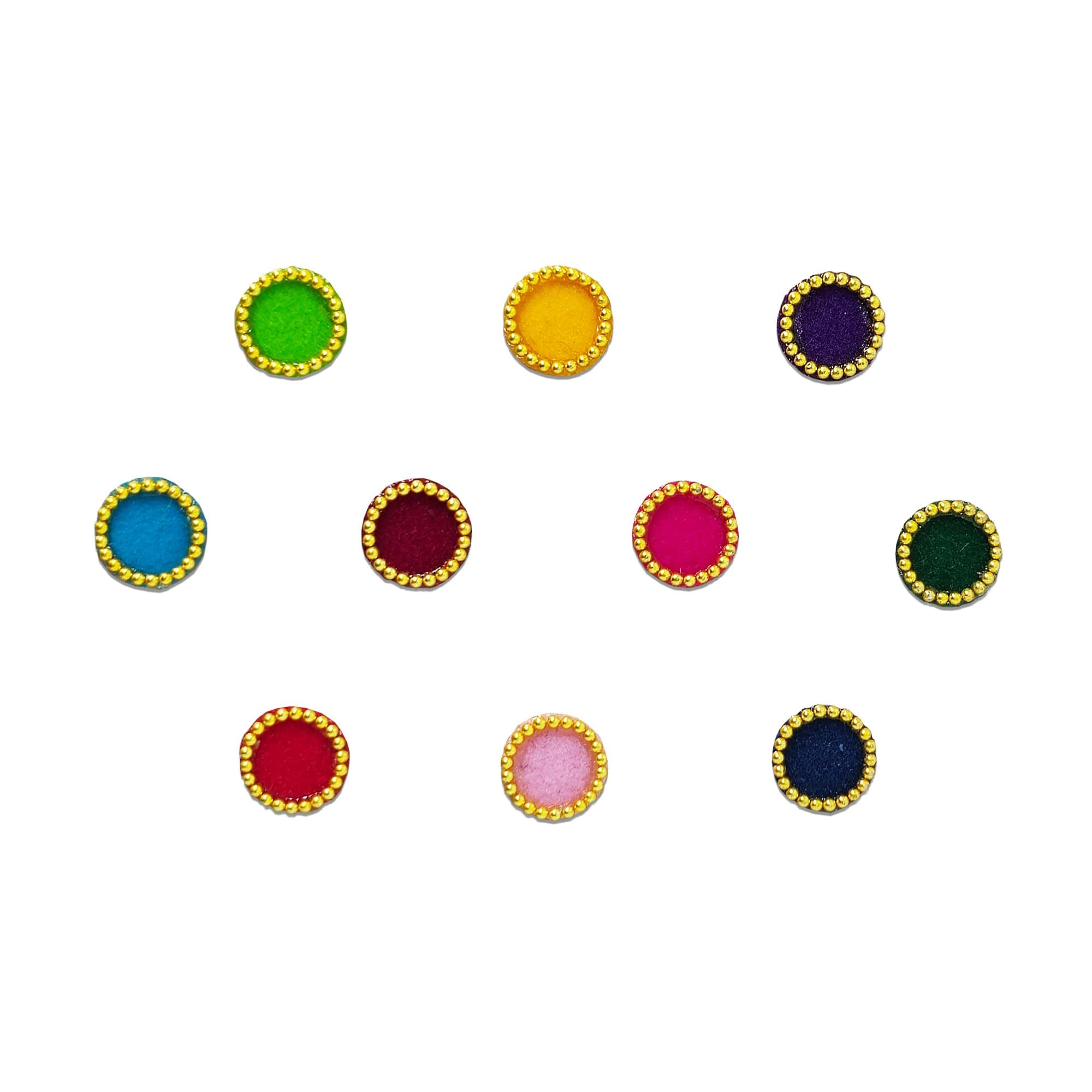 Comet Busters Round With Golden Beads Border Multicolor Bindi For Women (6mm) (BIN104)