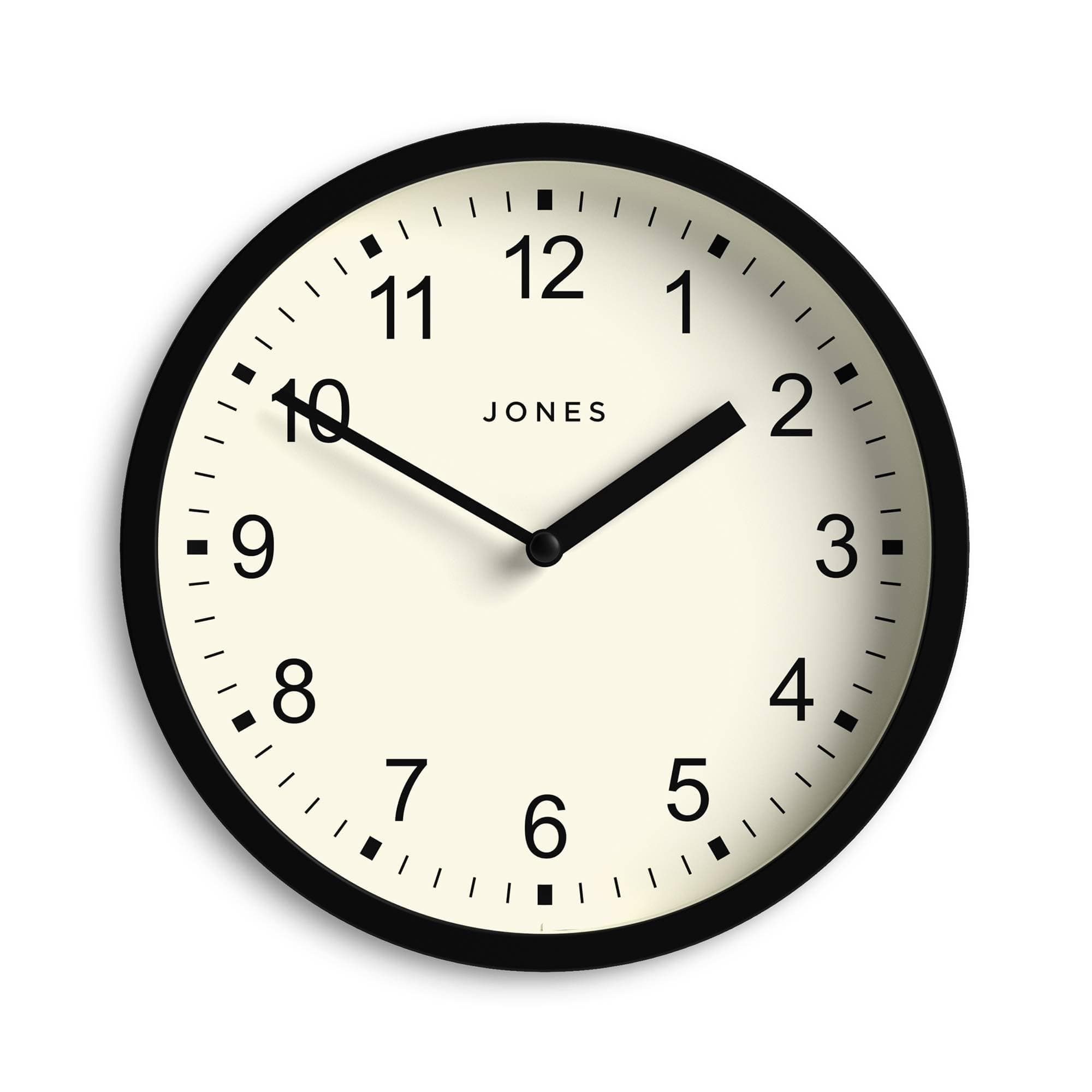 Jones Clocks® The Spin - Small Clock - Round Wall Clock - Kitchen Clock - Living Room Clock - Office Clock - Decorative Home Accessories - Modern Wall Clock - Modern Wall Clock (Black)