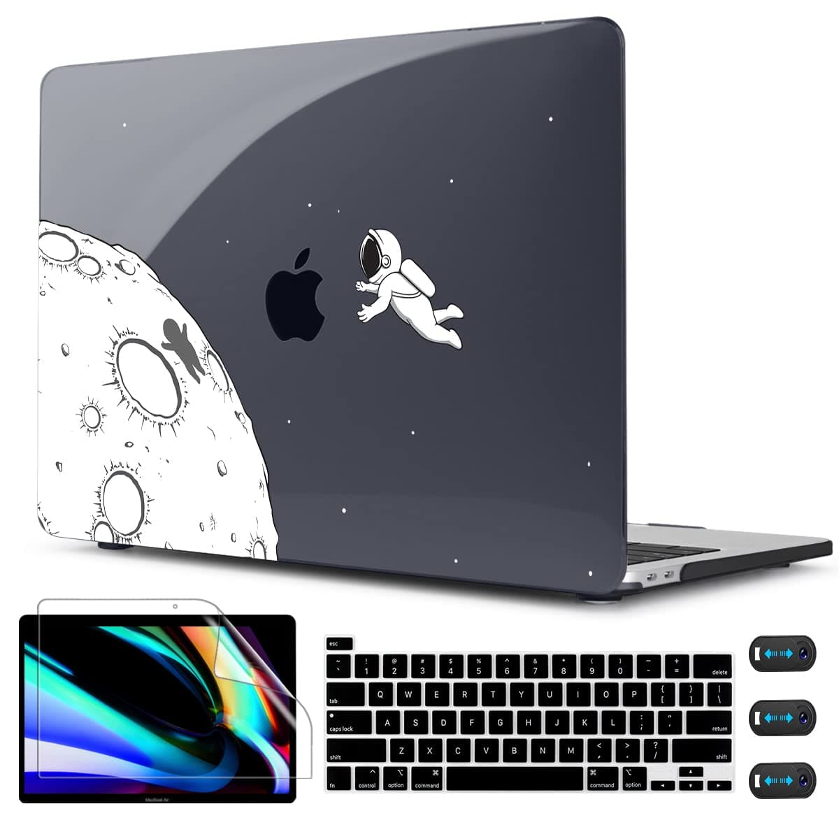 Black Astronaut Case Compatible with MacBook Pro 13 Inch 2020-2025 Release A2338 A2251 A2289, Plastic Hard Shell with Keyboard Cover for MacBook Pro 13 M2 M1 with Touch Bar