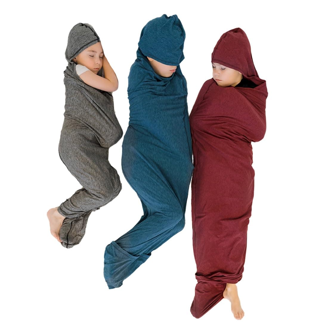Hug Sleep Hooded Sleep Pod for Kids, Wearable Blanket for 7-10 Year Old Girl or Boy, Weighted Blanket Alt, Seen on Shark Tank, Cooling Sensory, Machine Washable Cozy Blankets, Ruby