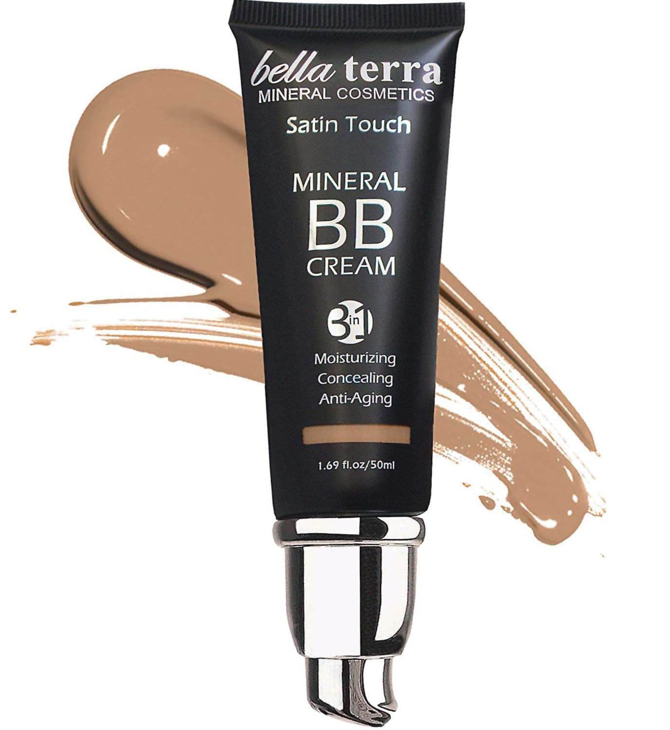 Bella Terra BB Cream 3-in-1 Tinted Moisturizer - Buildable Coverage - Light to Dark Skin Tones- with Natural SPF- Mineral Makeup Foundation- Hypoallergenic (1.69 Oz) (Medium Tan b 105)