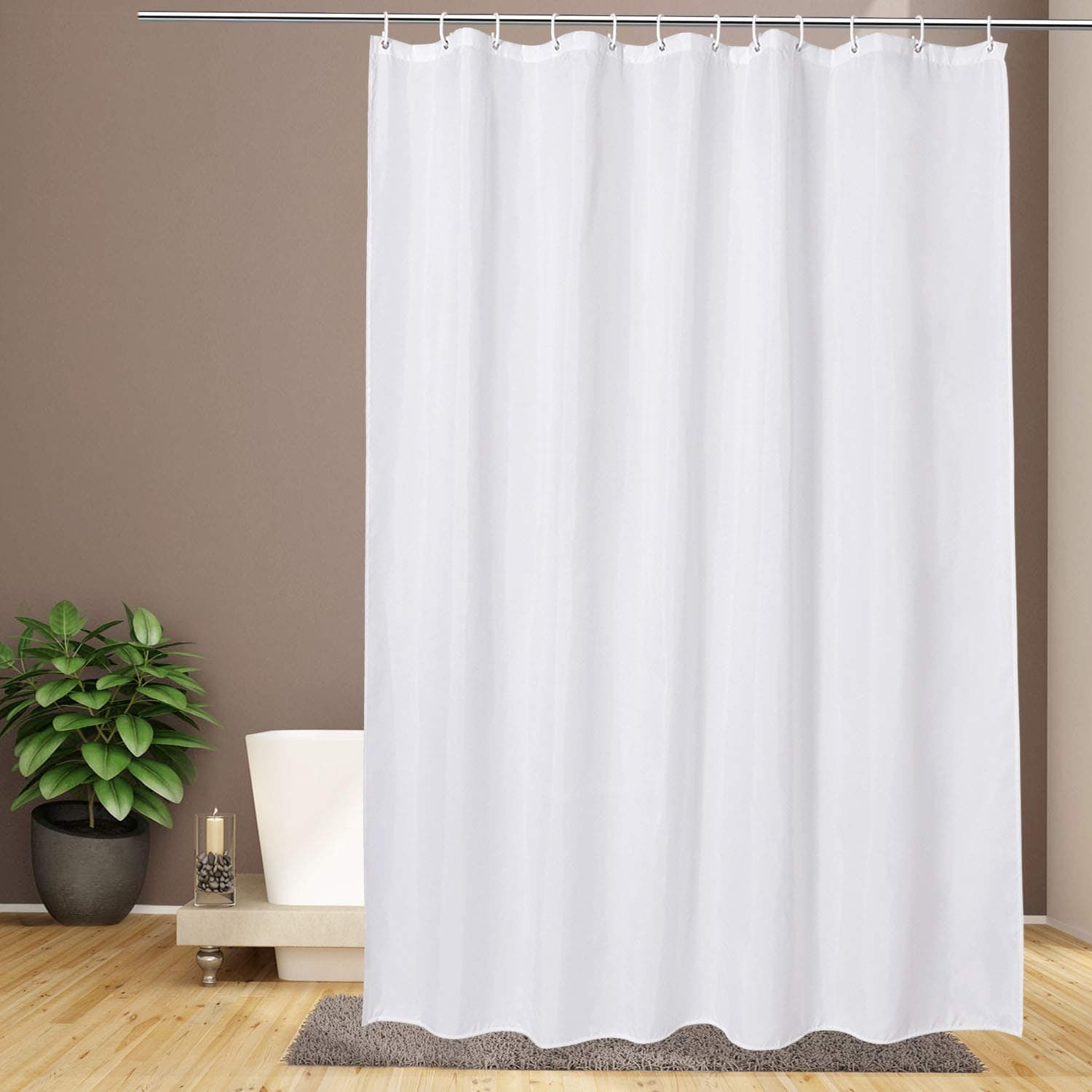 White Shower Curtain,Mould Proof and Mildew Resistant Extra Long Shower Curtain Liner 180 x 200cm Drop,100% Polyester Machine Washable Waterproof Fabric Bathroom Shower Curtain