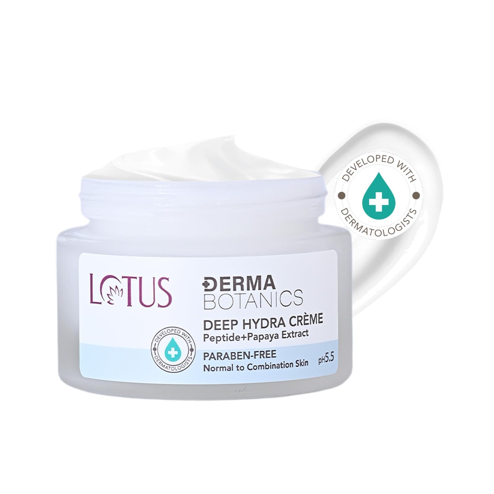Lotus Dermabotanics Peptide + Papaya Extract Deep Hydra Cream | Boosts Collagen, Protects From Pre-Mature Ageing | Non-Irritating | pH 5.5 | Normal To Combination Skin | For Women & Men | 50g