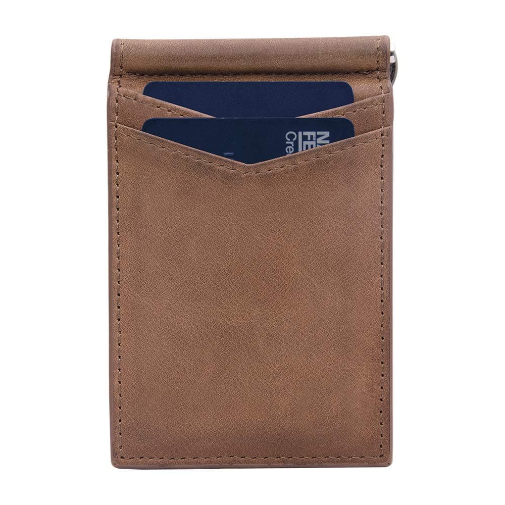 Bryker Hyde RFID Blocking Slim Minimalist ID Inside Front Pocket Wallet, Money Clip, 9 card Slots, Premium Full Grain Leather (Brown)