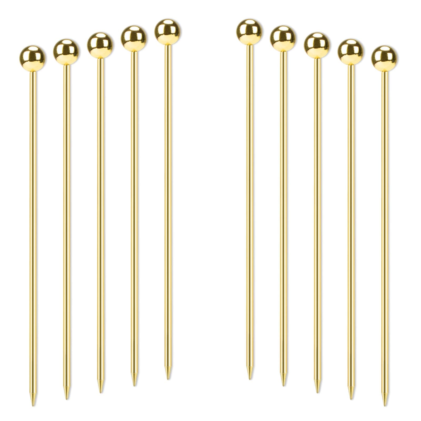 Polly Online 10pcs Cocktail Sticks Set Stainless Steel Fruit Sticks,Reusable Drink Picks Appetizer Toothpicks Martini Glass Picks Gold
