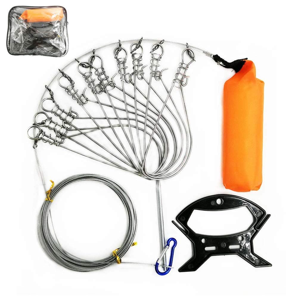 Milepetus5 in 1 Stainless Steel Fishing Stringer Live Fish Lock,Steel Ropes Large Fish Lock w/Float and Plastic Handle,5 Snaps / 10 Snaps Available