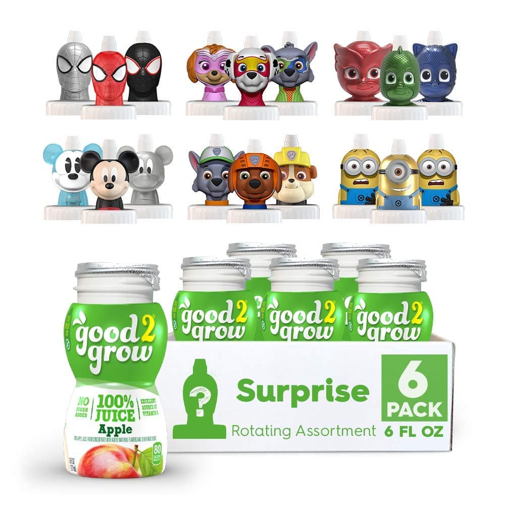 Surprise Character 6 Pack 100% Apple Juice, Spill Proof Tops, New Characters Available Every 2 Months, 6-Ounce Bottles, Non-GMO with no Sugar Added and Excellent Source of Vitamin C