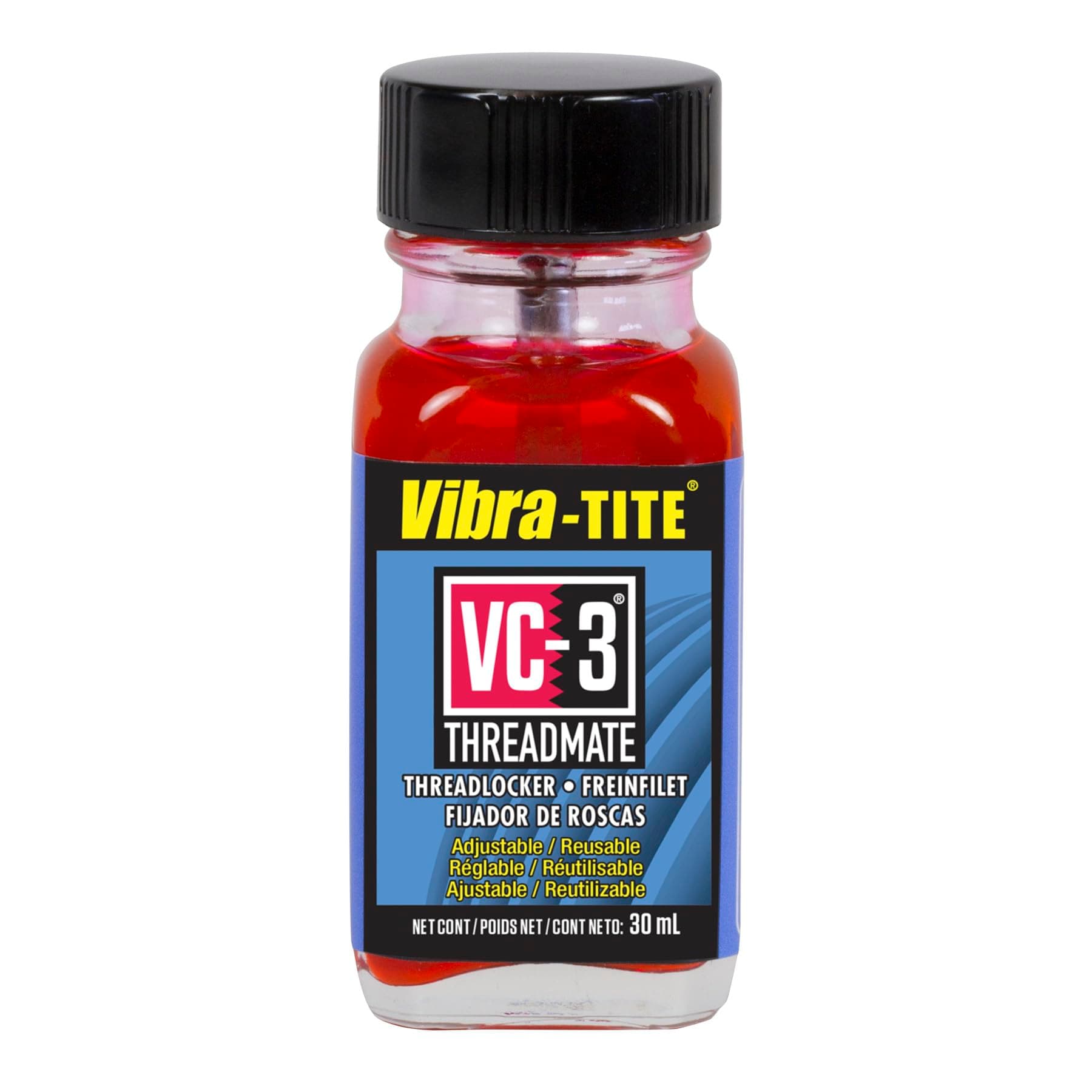 Vibra-TITE VC-3 Threadmate, 30 ml Bottle with Brush Cap Applicator,Red,213