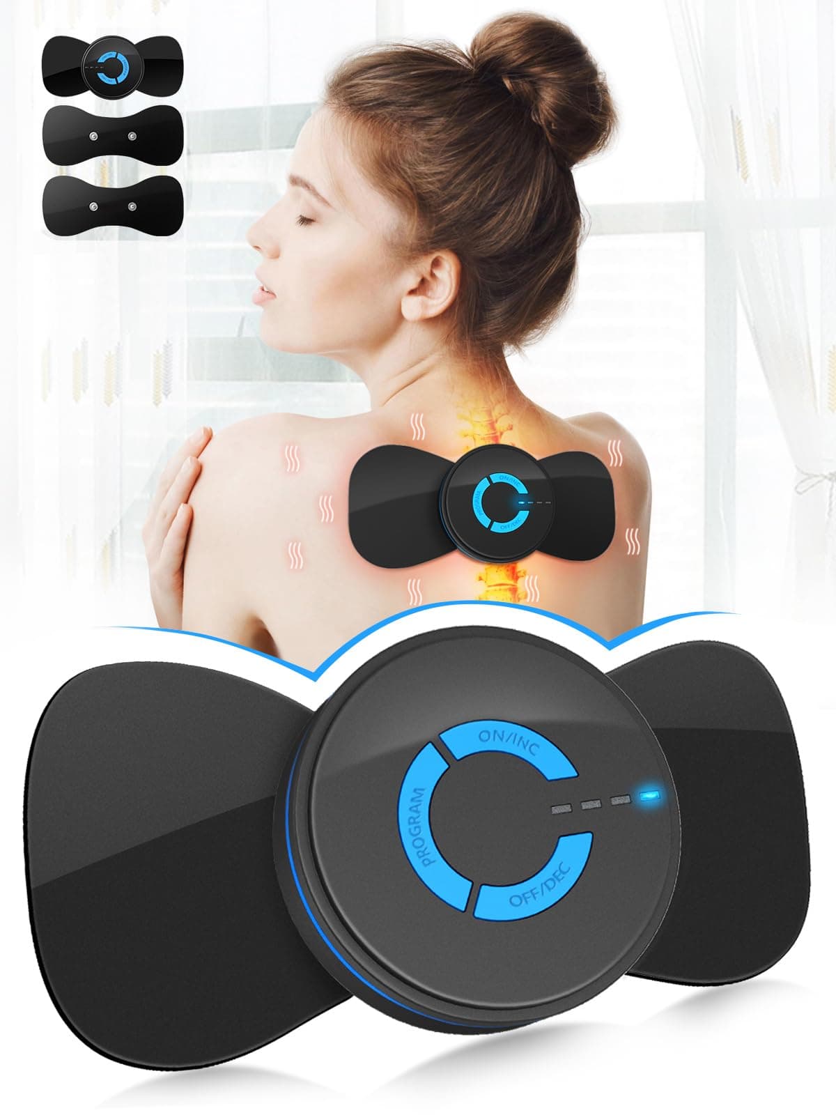 Tens Black Unit with 2 Pads,EMS Microcurrent Mini Massager Machine,Low Frequency Multi Function Physiotherapy Instrument Muscle Stimulator,Full Body Pain Relief Therapy Device(FSA or HSA Eligible)