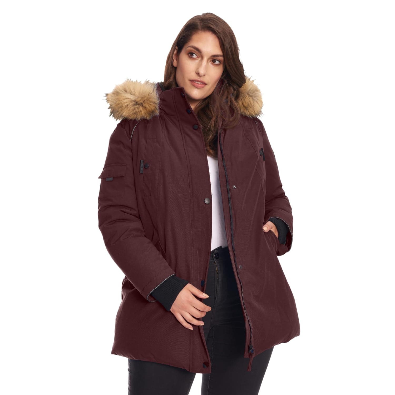 ALPINE NORTH Glacier Women’s Vegan Down Winter Coat with Faux Fur Hood - Parka Jacket for Women