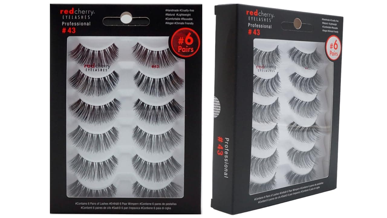 Eyelashes #43 False Eyelashes, 12 Pairs, Full Black, Handcrafted, Natural-Glamour Style, Cruelty-Free, Vegan