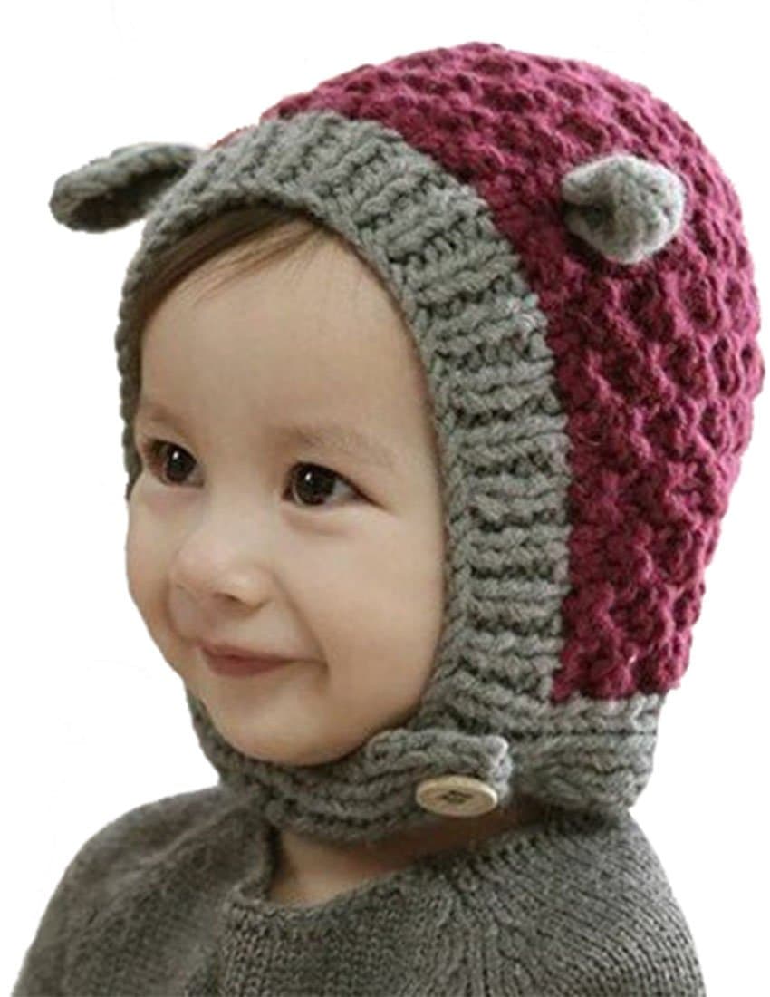 Cute Rabbit Ear Baby Hat Crochet Caps Winter (red)